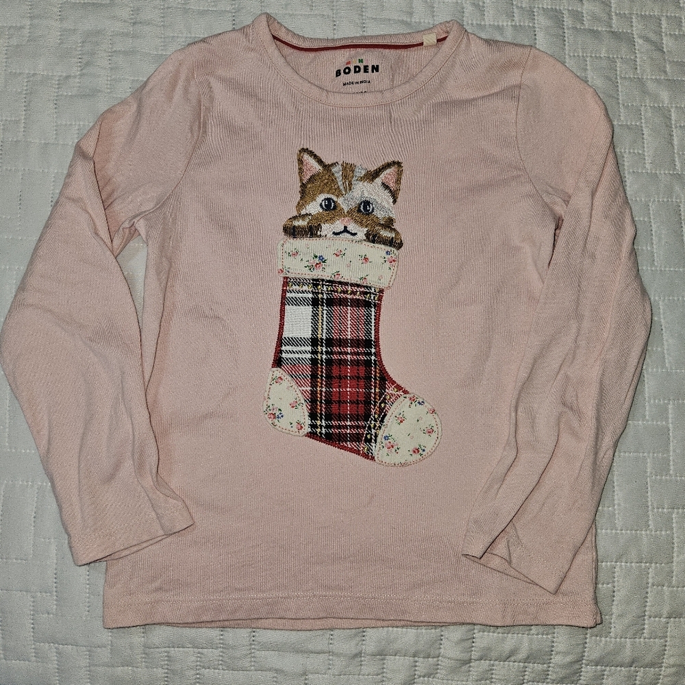 Mini Boden Long Sleeve Kitten Stocking top size 5/6